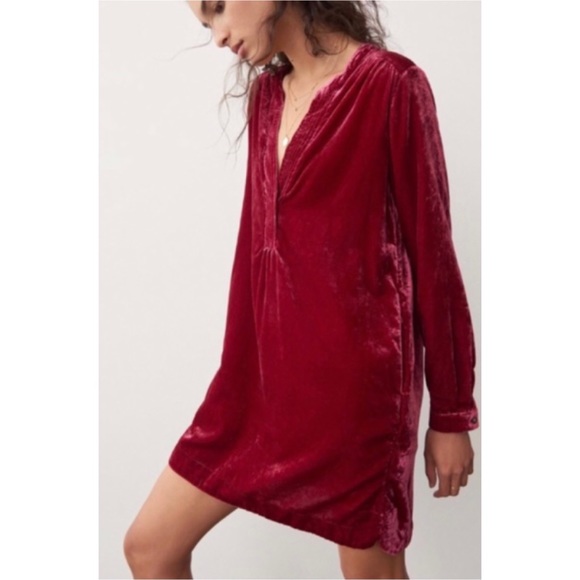 NWOT Anthropologie Raspberry V Neck Velvet Tunic Dress Size Small - Picture 3 of 13